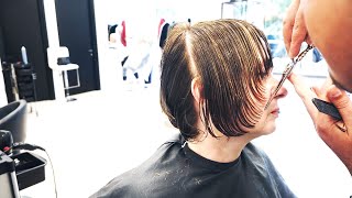 AMAZING ANTI AGE HAIRCUT  SHORT LAYERED BOB WITH BANGS [upl. by Fortna]