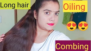 indian Long hair oiling and combing 😍vlogdailyvlog haircombinghairoiling [upl. by Renado]