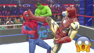 WWE 2K23  SpiderMan vs Hulk vs Iron Man  Avengers Triple Treath Match [upl. by Eyaf]