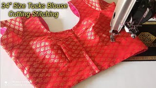 34 Size tucks blouse cutting and stitching Simple 4 tucks blouse Cuttingसादा ब्लाउज कटिंग और सिलाई [upl. by Jefferey579]