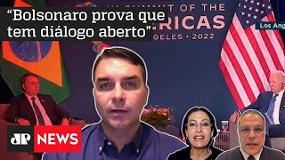 Senador Flávio Bolsonaro fala sobre a presença do presidente na Cúpula das Américas [upl. by Annelg]