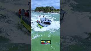 Miami fire boat in huge waves at Haulover Inlet  Wavy Boats [upl. by Yna212]