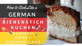 Bienenstich Kuchen German Bee Sting Cake Sweet Almond Honey Yeast Dough filled with a Cream Filing [upl. by Chapen]