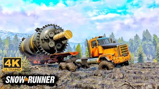 Transporting Massive Refinery Machine With Western Star 6900XD On Dangerous Muddy Road In SnowRunner [upl. by Justina]