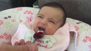 Liana  3 months old baby drinking Organic squashed cherry water [upl. by Ezmeralda]