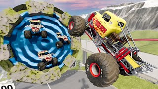 Monster Trucks Jumping Through GIANT Mystery Portals  BeamNG Drive  Griffs Garage [upl. by Koppel748]