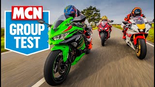 Kawasaki ZX4RR tested on UK roads against Yamahas R7 amp Honda CBR650R  MCN Review [upl. by Ern]