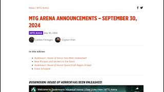 MTG Arena Announcements  September 30th 2024 [upl. by Elynad]