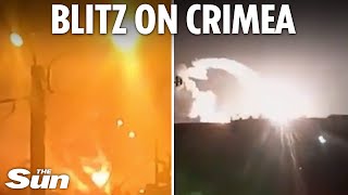 Blasts tear through Russian base as Ukraines US missiles blow apart Putins Crimea base [upl. by Aihsemat286]