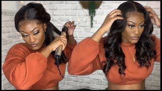 BOMBSHELL FLAT IRON CURLS TUTORIAL  A FEW STYLES [upl. by Nivlam]