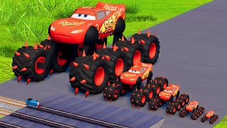 Big amp Small Long amp Thin Lightning McQueen Thorns Monster Truck vs Thomas Trains  BeamNGdrive [upl. by Enirtak124]