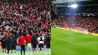 SL Benfica Fans amazing atmosphere at Anfield Road  Liverpool 33 Benfica  Champions League [upl. by Annaoy]