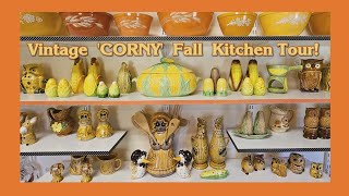 FALL VINTAGE DÉCOR HOME TOUR Pt2  Autumn Colored Retro Kitchen with Pyrex Glassware amp Kitsch [upl. by Streeter442]