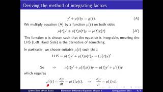 Video21 Method of integrating factors Elementary Differential Equations [upl. by Ahsini646]