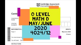 O Level Math D Paper 1 402412 MayJune 2020 [upl. by Ahsikan]