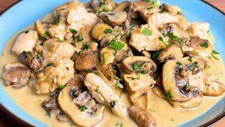 Delicious And EASY Creamy Garlic Mushroom Chicken Recipe [upl. by Letnuahs]