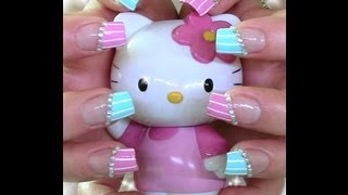 Perlen  Strass Nageldesign in Rosa Blau zum selber machen für Anfänger  Nail Art Design Tutorial [upl. by Eenwahs199]