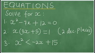 Grades 11 amp 12 Equations Factorization Solve for x  Kmethod for solving eqns Quadratic formula [upl. by Nylrac]