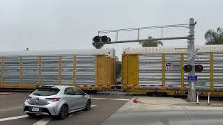 BNSF 7140 flies through E Street Railroad Crossing Encinitas CA 8624 [upl. by Senalda]