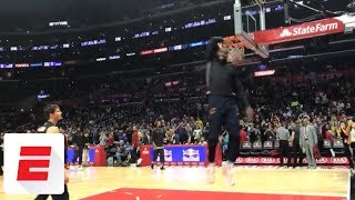 LeBron James teases what his dunk contest might look like during pregame warmups  ESPN [upl. by Quarta]