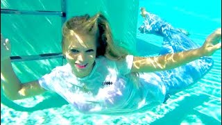 Trina Mason underwater stunt model for hire for IMDB film enjoying swimming in the pool with jeans [upl. by Eus]