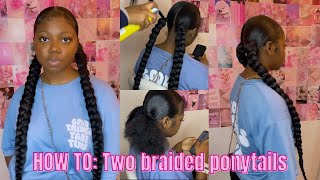 HOW TO Two braided ponytails hair tutorial w braiding hair added [upl. by Kudva]