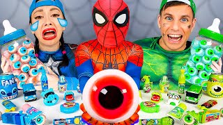 Blue Food VS Green Food Challenge 그린 블루 푸드 챌린지 ASMR MUKBANG for Superheroes by HUBABANG [upl. by Garey]