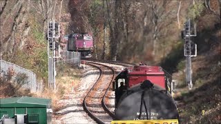 Mass Coastal wash train meets MBTA South Coast Rail Test Train  Fall River MA  11142024 [upl. by Nylaj]