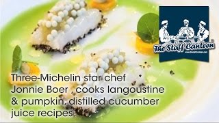 ThreeMichelin star chef Jonnie Boer  cooks langoustine amp pumpkin distilled cucumber juice recipes [upl. by Naitsirk]