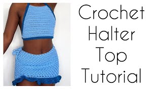 Crochet halter top tutorial [upl. by Heisel]