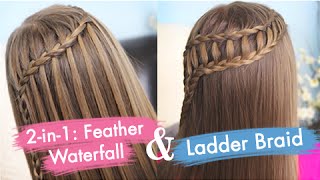 Feather Waterfall amp Ladder Braid Combo Tutorial  Cute 2in1 Braided Hairstyles [upl. by Martinic]