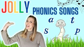 Jolly Phonics  Set 1  Animated Songs with WORDS and ACTIONS  letters s a t p [upl. by Monarski]