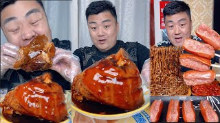 Mukbang cuisine  Eating Meat with Noodles and grilled sausage [upl. by Suckow710]