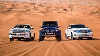 DRAG RACE  MercedesBenz G500 4×4² Vs Toyota Land Cruiser Vs Nissan Patrol [upl. by Johnette]