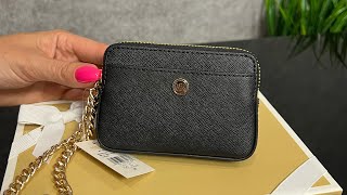 Распаковка MICHAEL KORS Medium Saffiano Leather Chain Card Case black [upl. by Ihana]