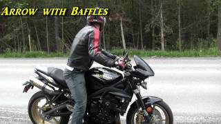 Street Triple Arrow SlipOn Exhaust Comparison Video [upl. by Ennaeel]