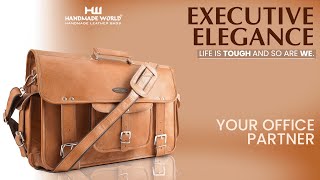 Executive Elegance Tan Brown Laptop Leather Messenger Bag By Handmade World  Briefcase  Crossbody [upl. by Sinnej892]