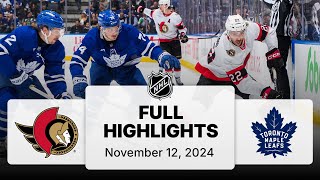 NHL Highlights  Senators vs Maple Leafs  November 12 2024 [upl. by Aicitel110]