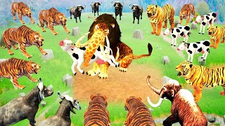 Giant Lion Fight Zombie Bull Attack Tiger Cow Cartoon Buffalo Save by Woolly Mammoth Vs Monster Lion [upl. by Herta870]