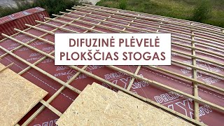 Difuzinės plėvelės ant plokščio stogo darbai  Darėme patys  statomesnama [upl. by Franek519]