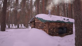 Dugout building AutumnWinter warm shelter in the woods start to finish [upl. by Yelkreb941]