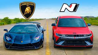 Lambo Aventador SV v Hyundai IONIQ 5 N DRAG RACE [upl. by Sisenej343]