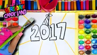 Learn Colors for Kids and Hand Color Watercolor 2017 Happy New Year Coloring Pages [upl. by Senn896]