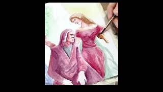 Virgilio Dante y Beatriz La Divina Comedia de Dante  Proceso en acuarela art watercolor [upl. by Assenat422]