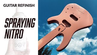 Spraying Nitrocellulose Lacquer AT HOME  REFINISHING A GUITAR Part 2 [upl. by Kerstin327]