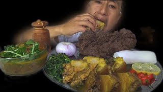 NEPALI FOOD DHINDO WITH FATTY PORK MEAT CHUNKITS GRAVYCHILLIES AND SALADS MUKBANGASMR [upl. by Yllier10]