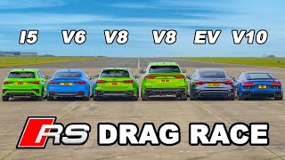 Audi R8 v RS etron GT v RS3 v RS6 v RSQ8 v RS5 DRAG RACE [upl. by Kcirnek]