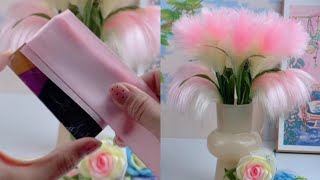 Very Easy Satin Ribbon Reeds flowers with Card how to make satin ribbon flowers Ribbon Flower DIY [upl. by Ellard227]