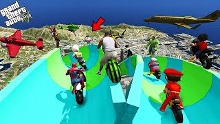 GTA 5  Franklin amp Shinchan and Shiva Playing BIKE WATER SLIDE Challenge with AVENGERS ARMY in GTA 5 [upl. by Janean]