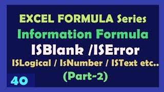 Information Function in Excel 2  Directory  ISBlank  IsText etc Formula with PDF SeriesPart40 [upl. by Llechtim]